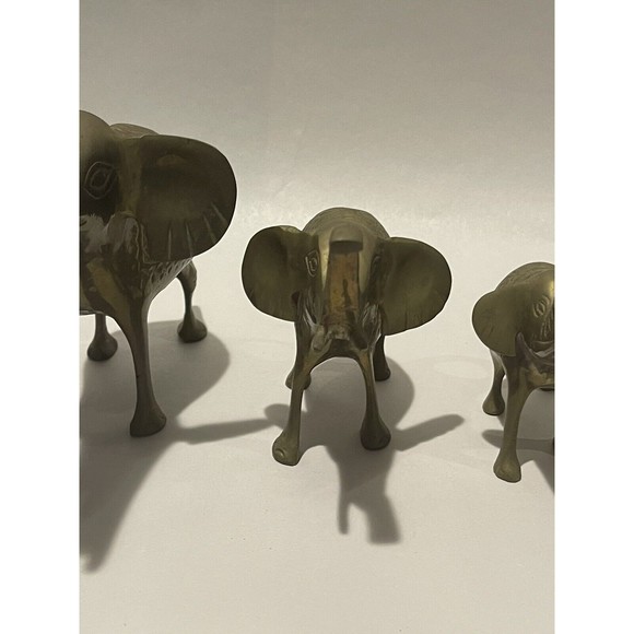 Set Of 3 Very Detailed BRASS ELEPHANTS FAMILY Figures Made in India - Picture 6 of 15